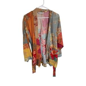 ZARA Multicolor Floral Belted Long Sleeve Robe Kimono XS-S